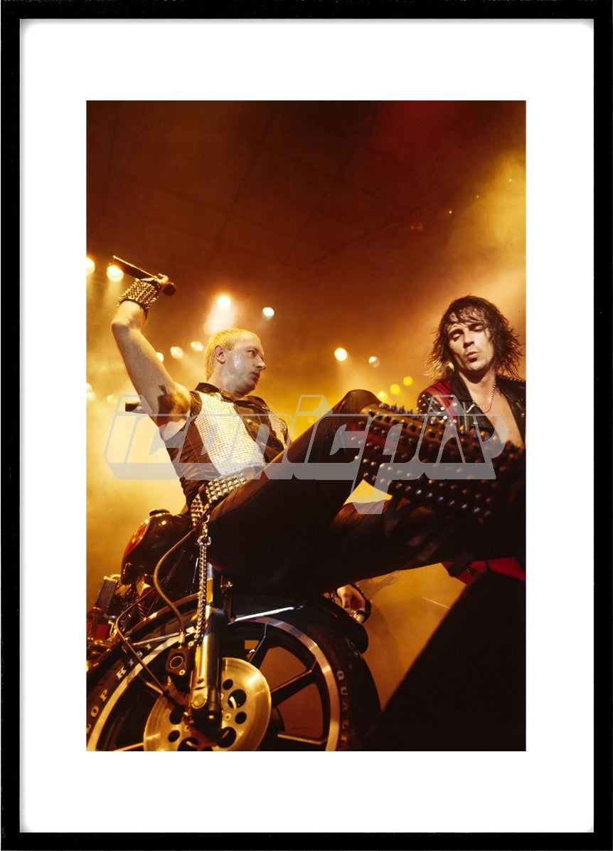 JUDAS PRIEST - vocalist Rob Halford and guitarist Glenn Tipton performing live on the Metal Conqueror Tour at the Jaap Edenhall in Amsterdam Netherlands on 27 January 1984. Photo: © PG Brunelli/IconicPix