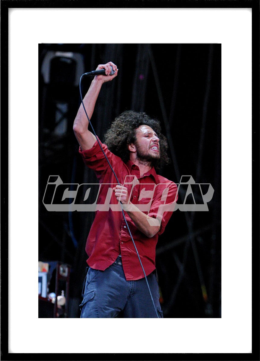 RAGE AGAINST THE MACHINE - vocalist Zack de La Rocha performing live on Day Two as the headline act on the Main Stage at the 2010 Download Festival at Donington Park UK - 12 Jun 2010. Photo: © Zaine Lewis/IconicPix