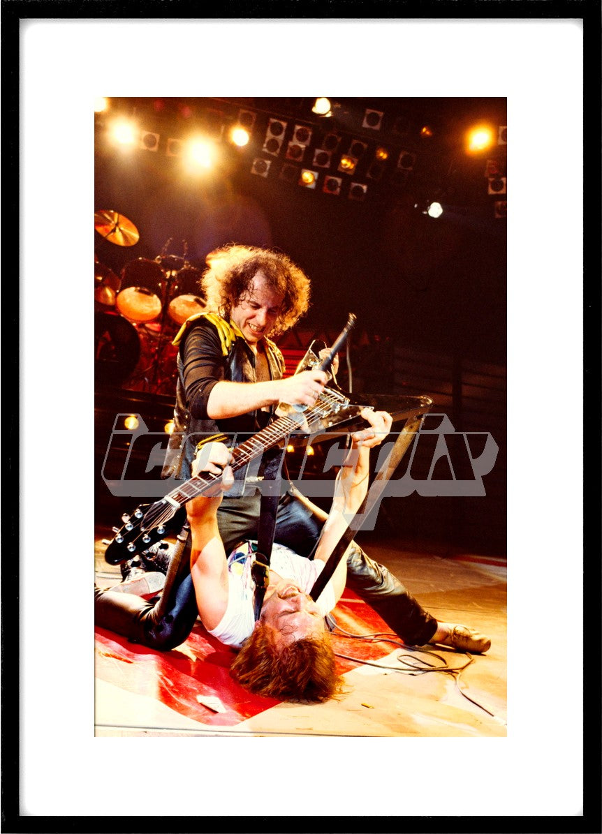 SCORPIONS - Klaus Meine and Rudolf Schenker performing live on the Love at First Sting Tour at the Odeon in Hammersmith London UK on 02 Febuary 1984. Photo: © PG Brunelli/IconicPix